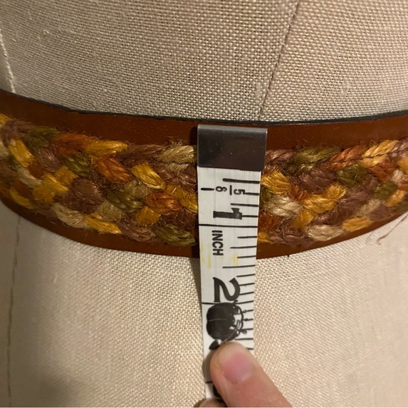 Woven multi color thread basket weave brown leather boho hippie belt XXS XS - Picture 7 of 11